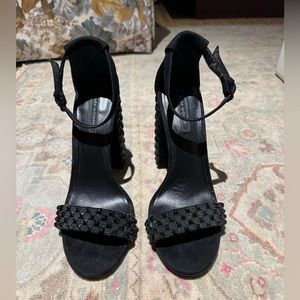 Zara Black Block Heel Rockstud Sandal Heels Size 39